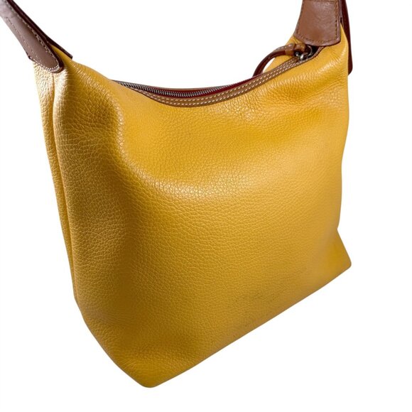 Dooney & Bourke Paige Hobo Bag Purse Dandelion Yellow Pebbled Leather Duck Logo - Picture 7 of 11